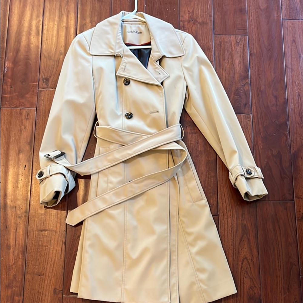 Calvin Klein Cream Trench Coat with Belted Waist
